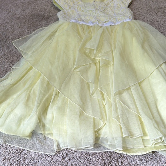 Jona Michelle Girls Yellow Floral Layered Formal A-Line Dress Cap Sleeve 8 - Picture 3 of 6